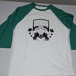Green and White Shirt With Roller Skate Scene